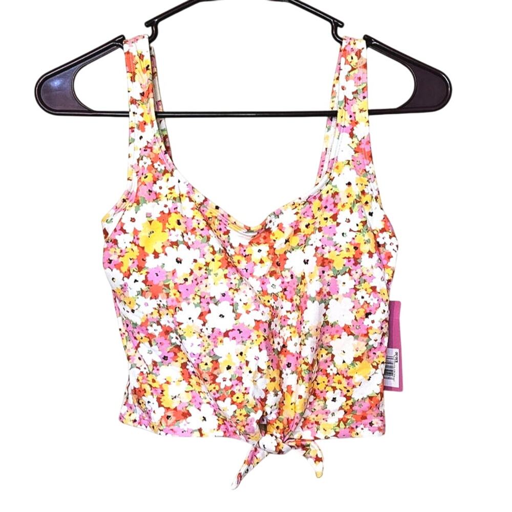 Ninety - Nine Size Extra Small XS Cropped Swim Top Tie Floral Pink Chic Cute NWT